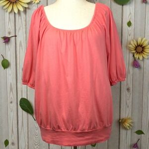 Lane Bryant Peasant Top Plus Size 18 20W Relaxed Fit Coral Pink 3/4 Sleeve Modal